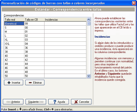 Personalización de códigos de barras con tallas y colores