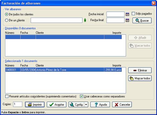 Facturación de albaranes
